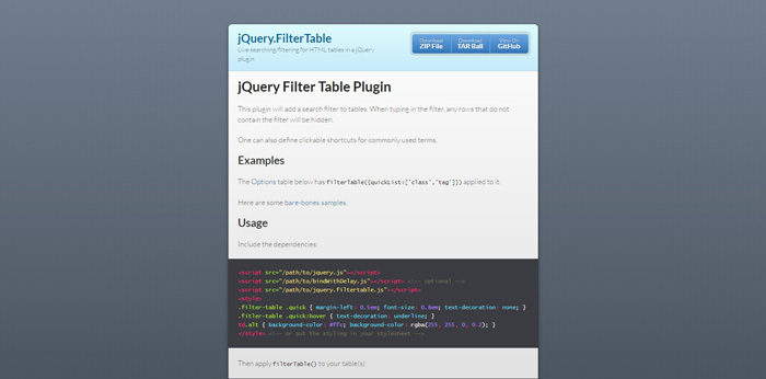 jQuery.FilterTable
